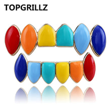 Load image into Gallery viewer, TOPGRILLZ Hip Hop Gold Tekashi69  Rainbow Teeth Grillz Top&amp;Bottom Colorful Grills Dental Halloween Vampire Teeth